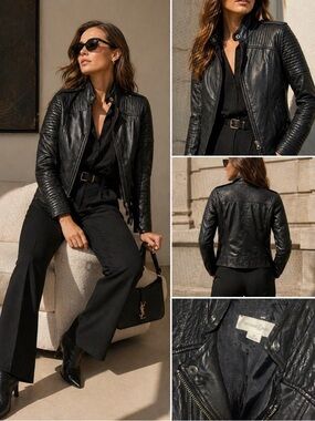 Treasure And Bond Black Size XS Leather Moto Jacket Cropped Biker Streetwear